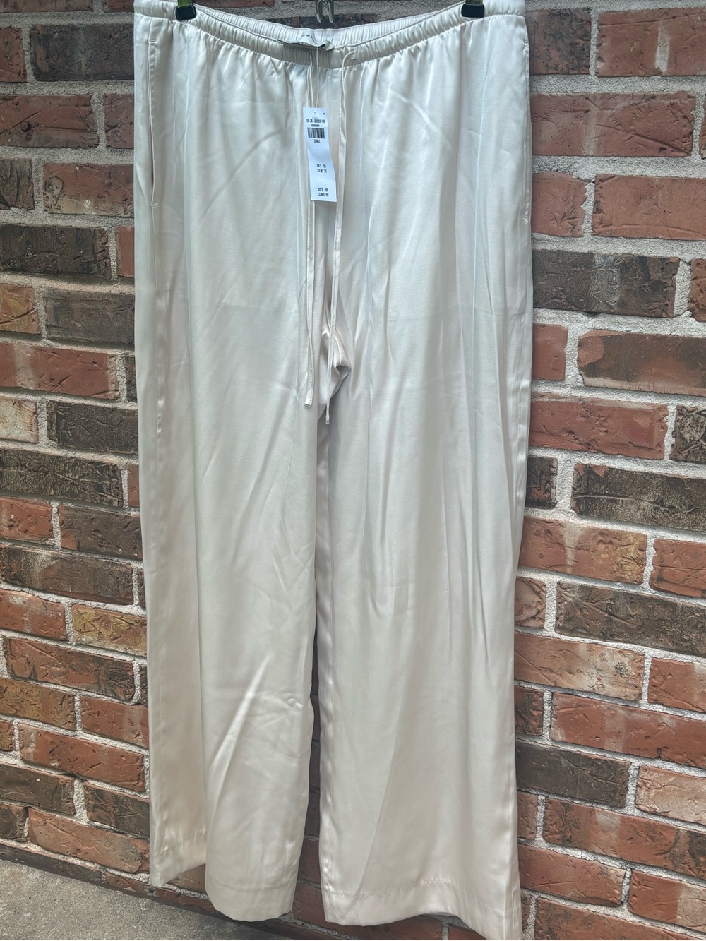 Abercrombie & Fitch Cream Silky Satin Elastic Waist Pants.Fully Lined MWTags SzS